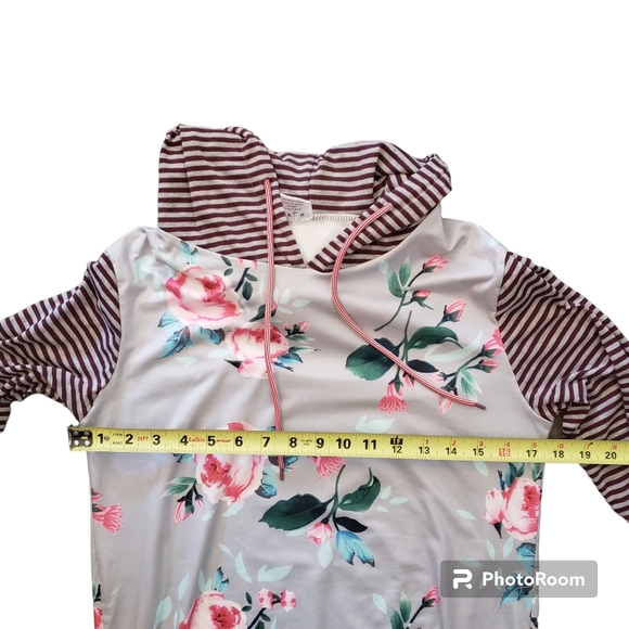 Unbranded long sleeve hoodie floral baseball tee striped drawstring size Small - Picture 5 of 5